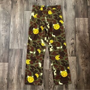 Market Smiley 100% Cotton Fashion Work Pants Men's Size 28 Camo Green Yellow